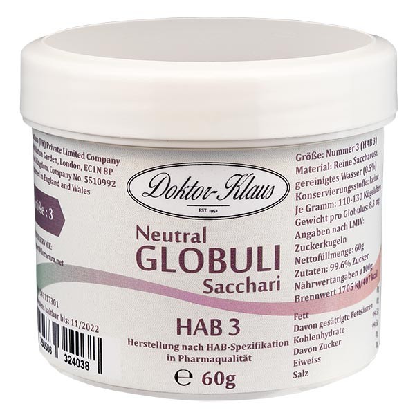 60g globules neutres HAB3, 100 % pure saccharose