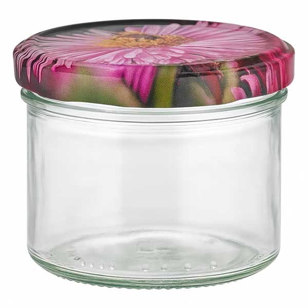 Verre cylindrique 230ml + couvercle BasicSeal décor fleurs