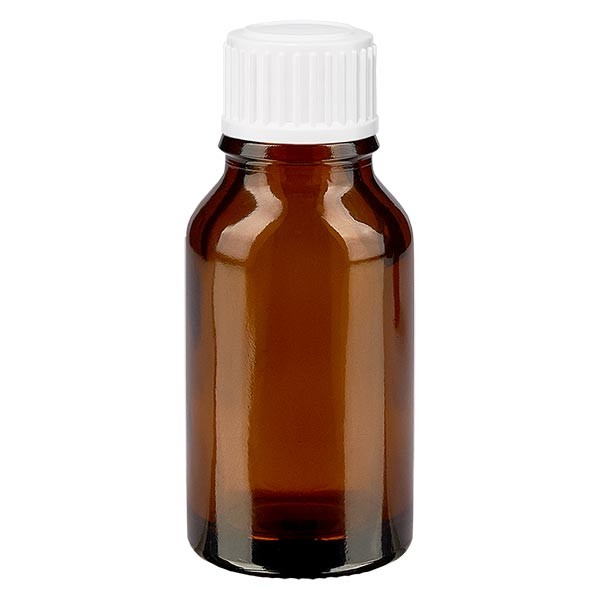 Flacon pharma. ambre 30 ml bouch. compte-g. blanc 0,8 mm st
