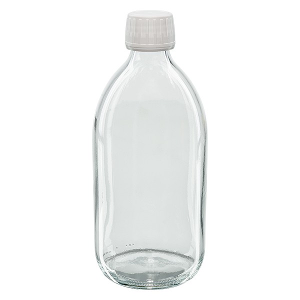 Flacon médical 500 ml couleur claire avec bouchon blanche avec insert en PTFE