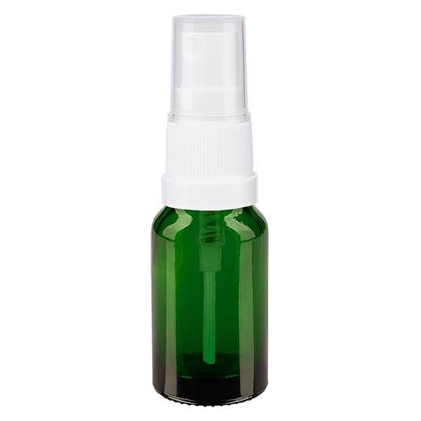 Flacon compte-gouttes vert 10 ml avec vaporisateur à pompe blanc