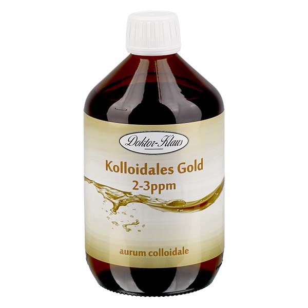 Or colloïdal 500 ml Doktor-Klaus, 2-3 ppm, flacon ambré avec bouchon inviolable
