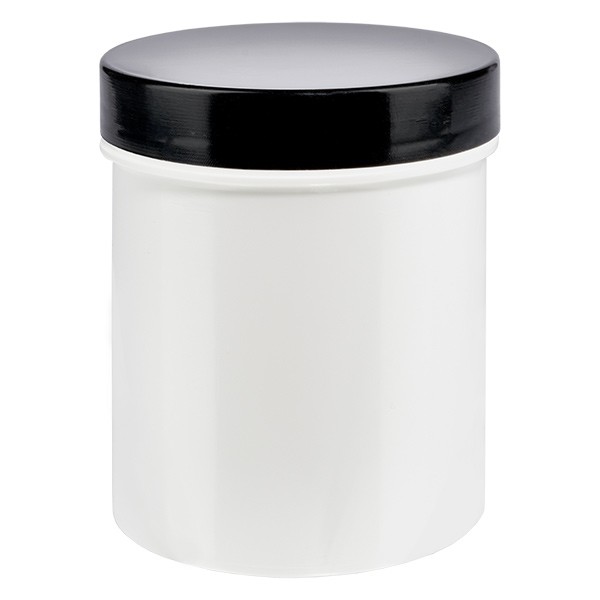 Pot à onguent blanc 125 g avec couvercle noir (PP)