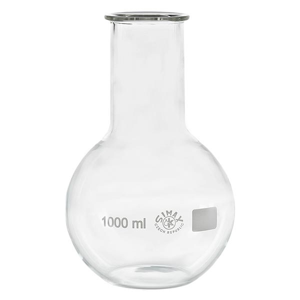 Ballon à fond plat 1000 ml à col large, en verre borosilicate avec bord renforcé