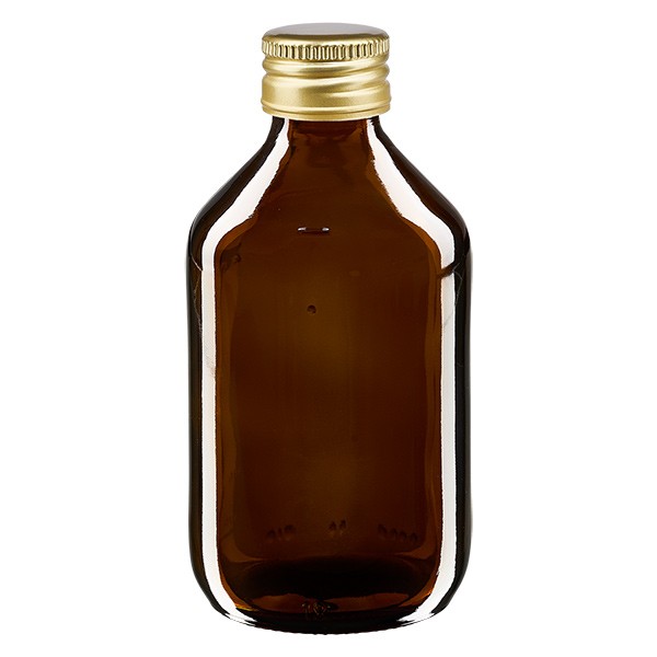 Flacon médical 250 ml couleur ambrée avec capsule dorée en aluminium
