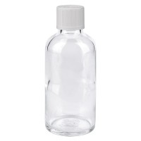 Flacon pharmaceutique clair 50 ml bouchon compte-gouttes blanc séc. enf. standard Flacon pharmaceutique clair 50 ml bouchon compte-gouttes blanc séc. enf. standard