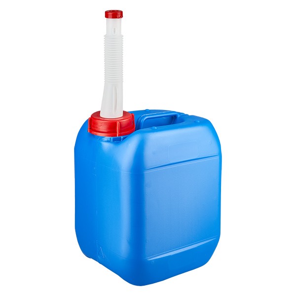 Bidon 5 litres bleu avec tube de vidange Flex