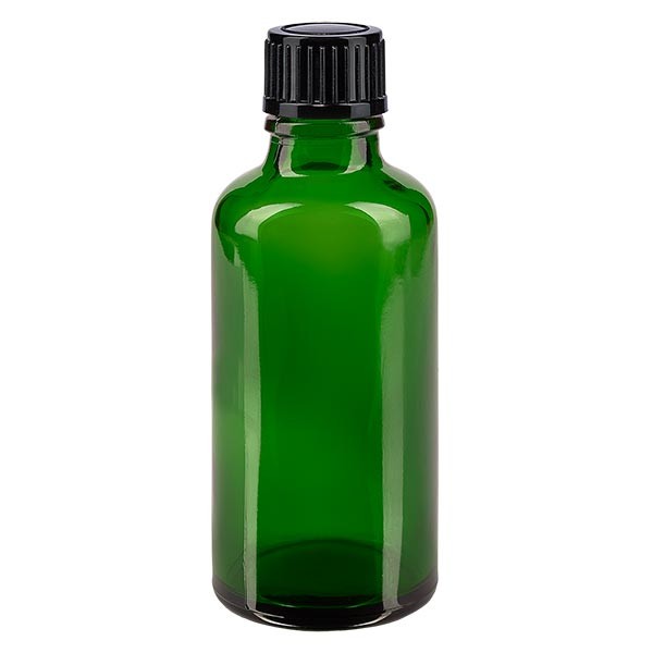 Flacon pharma. vert 50 ml bouch. à vis noir