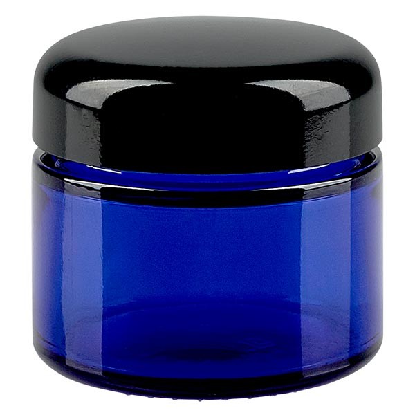 Pot en verre bleu roi 50 ml, sans couvercle, filetage 52 mm