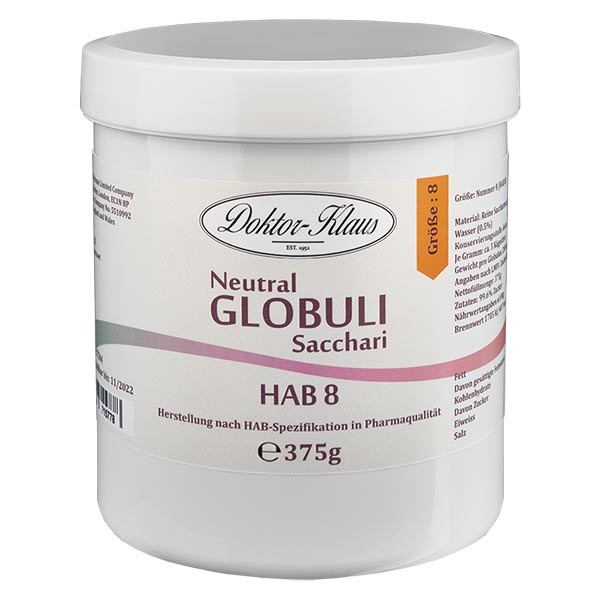 375 g globules neutres HAB 8, Doktor-Klaus, 100 % pur saccharose, en boîte inviolable