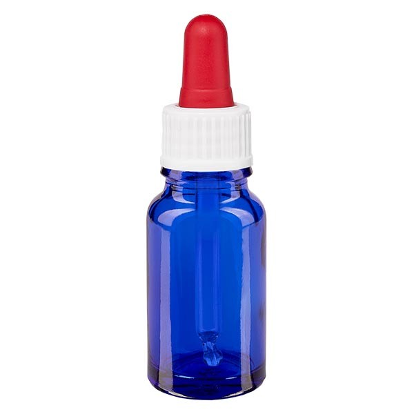 Flacon bleu 10 ml + pipette rouge et blanche standard