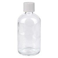 Flacon pharmaceutique clair 100 ml bouchon à vis blanc séc. enf. standard Flacon pharmaceutique clair 100 ml bouchon à vis blanc séc. enf. standard