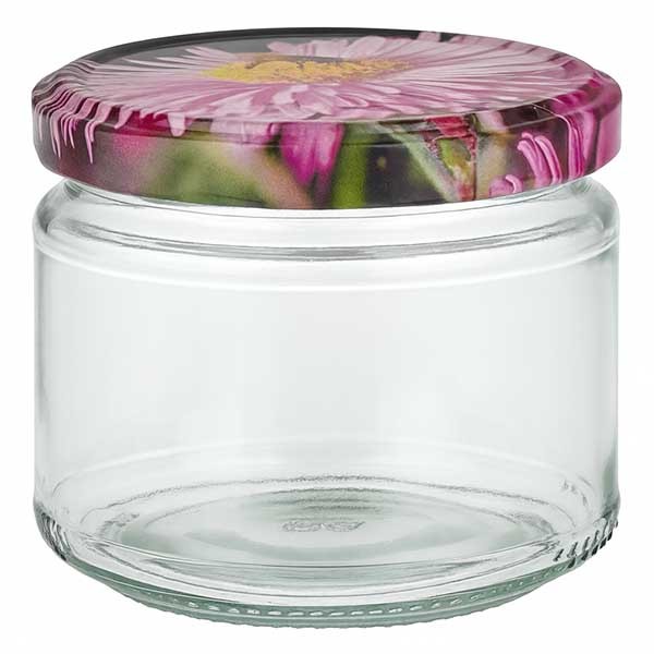 330ml verre rond + couvercle BasicSeal décor fleurs UNiTWiST