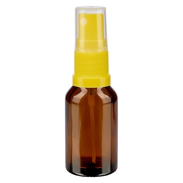 Flacon compte-gouttes ambré 15 ml avec vaporisateur à pompe jaune