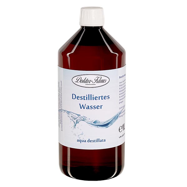 1 Liter Destilliertes Wasser - Aqua dest in brauner PET Flasche