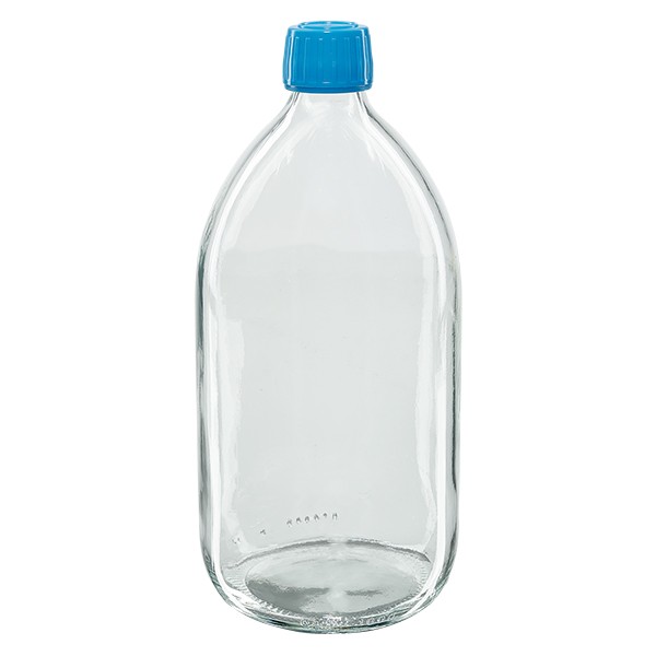 Flacon médical 1000 ml couleur claire avec bouchon bleue