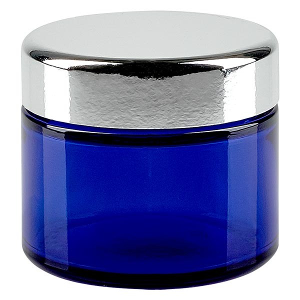 Pot en verre bleu roi 50 ml, avec couvercle, filetage 52 mm