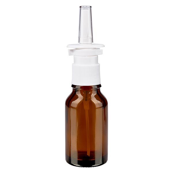 Flacon compte-gouttes ambré 15 ml avec spray nasal blanc