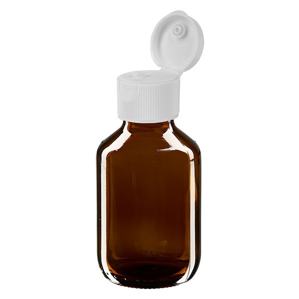 Flacon médical de 100 ml avec couvercle blanc à charnière