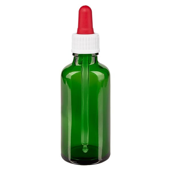 Flacon vert 50 ml + pipette rouge et blanche standard