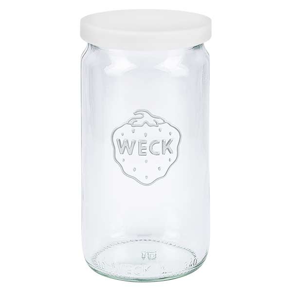 Bocal cylindre 340 ml WECK RR60 avec couvercle en silicone blanc