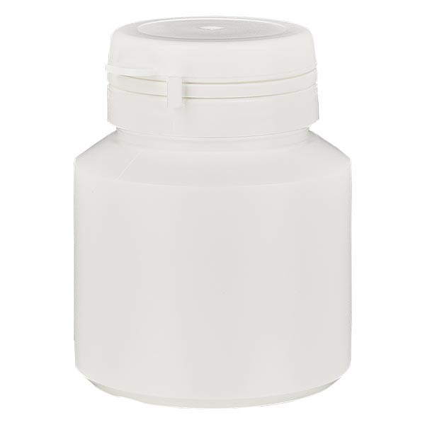 Boîte à comprimés blanche 30ml + Jaycap inviolable blanc
