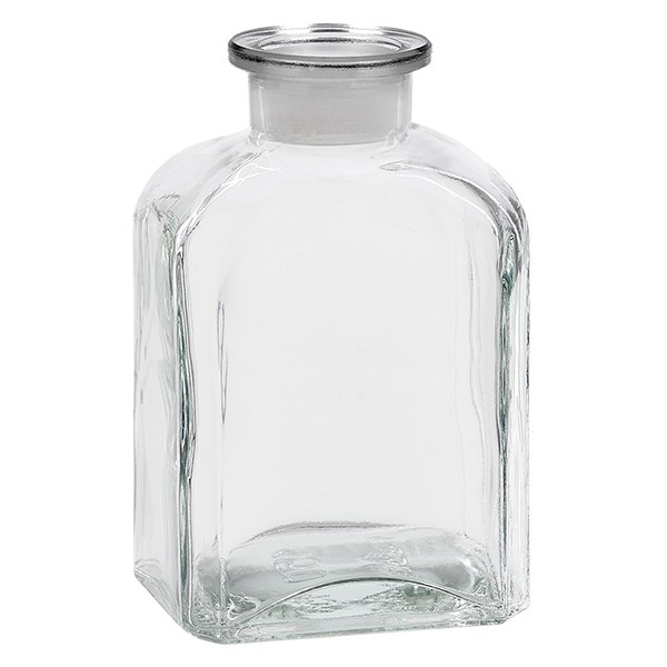 Flacon carré col large 500 ml + bouchon RIN, verre clair
