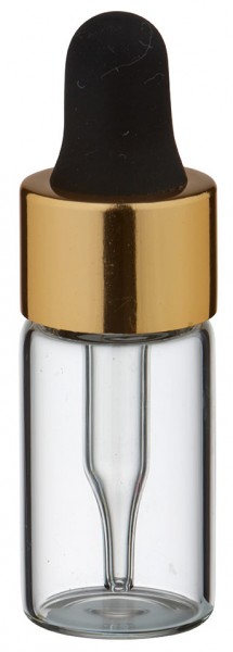 Mini flacon transparent de 3 ml, avec pipette compte-gouttes PL28  dorée/noire