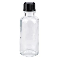 Flacon pharmaceutique clair 30 ml bouchon compte-gouttes 1 mm noir standard Flacon pharmaceutique clair 30 ml bouchon compte-gouttes 1 mm noir standard