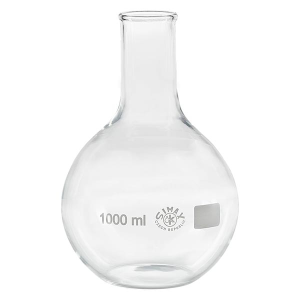 Ballon à fond plat 1000 ml à col étroit, en verre borosilicate avec bord renforcé
