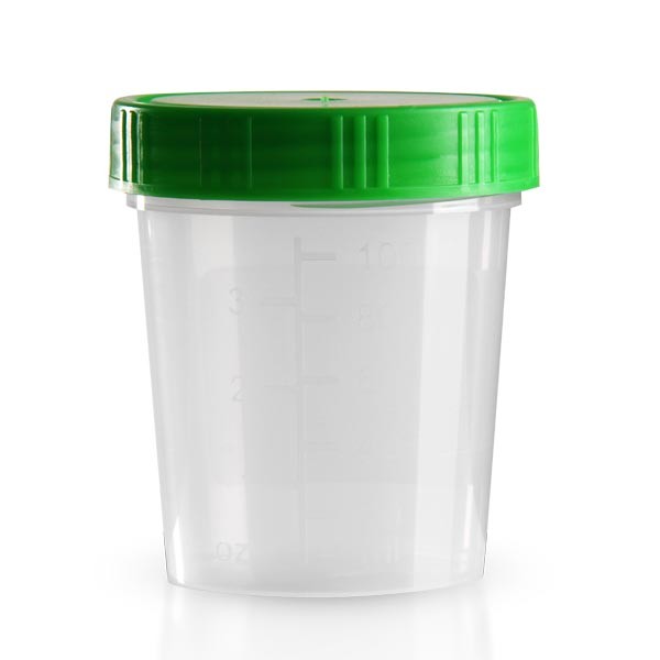 Urinbecher natur 125ml mit grünem Schnappdeckel