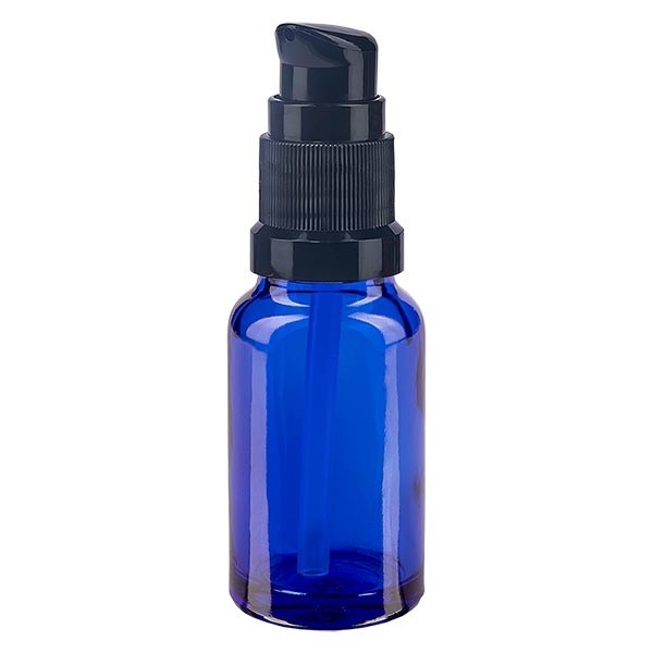 Flacon compte-gouttes bleu 10 ml avec bouchon à pompe noir