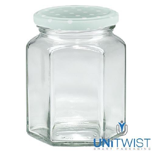 288 ml Hexaglas + couvercle BasicSeal à pois menthe UNiTWIST®