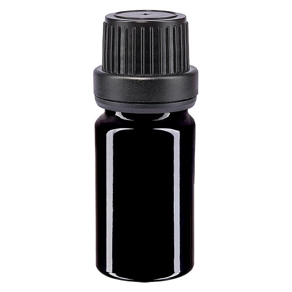 Flacon pharma. violet 5 ml bouch. compte-g. prem. 2 mm noir inviol.