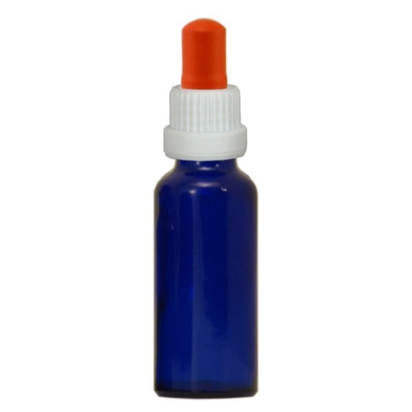 Flacon bleu 30 ml + pipette rouge et blanche à système d&#039;inviolabilité