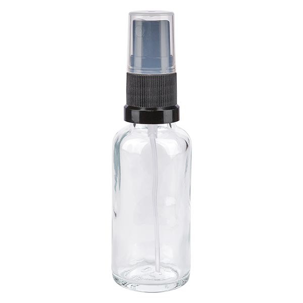 Flacon compte-gouttes clair 30 ml avec vaporisateur à pompe noir