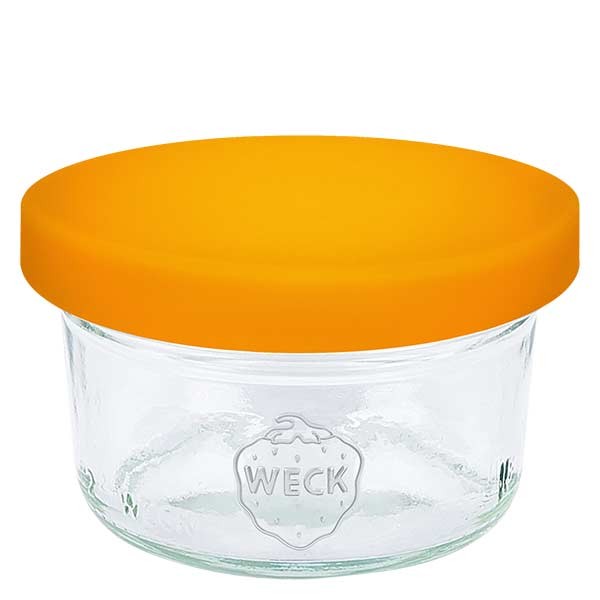 Bocal conique 50 ml WECK RR60 avec couv. en silicone orange