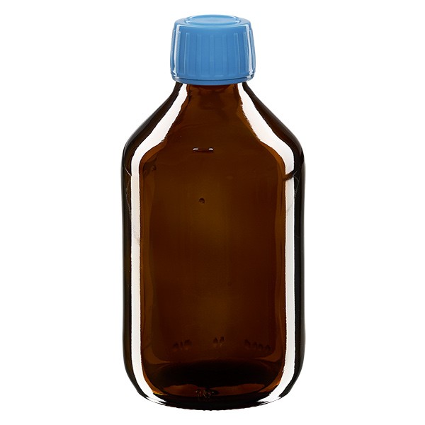 Flacon médical 250 ml couleur ambrée avec bouchon bleue