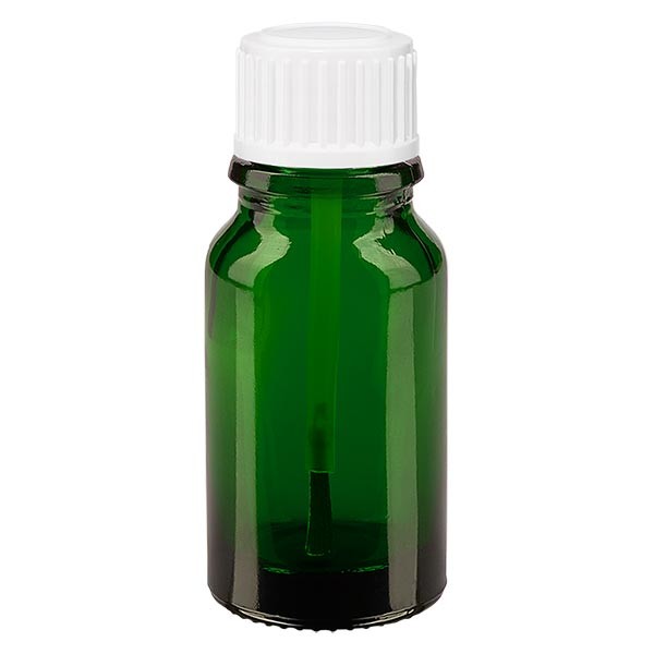 Flacon pharmaceutique vert 10 ml bouchon à vis blanc pinceau inviolable