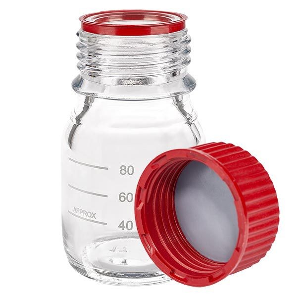 Bouteille à vis de laboratoire 100 ml + bouchon bleu + bague