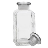 Aperçu: Flacon carré col large 350 ml + bouchon RIN, verre clair Aperçu: Flacon carré col large 350 ml + bouchon RIN, verre clair