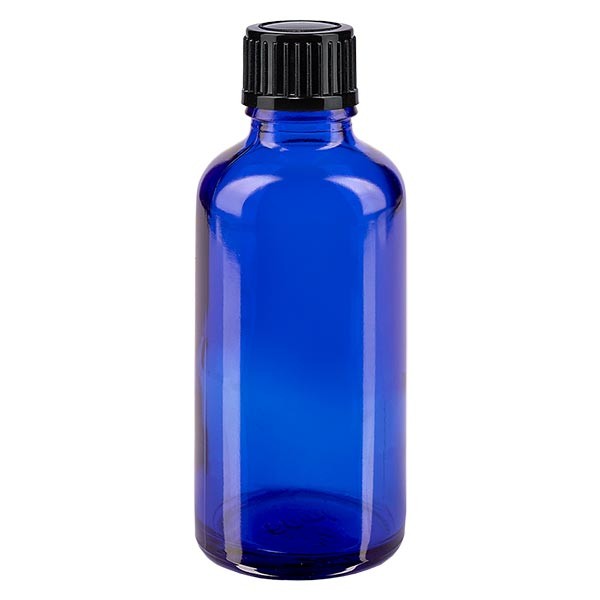 Flacon pharma. bleu 50 ml bouch. à vis noir