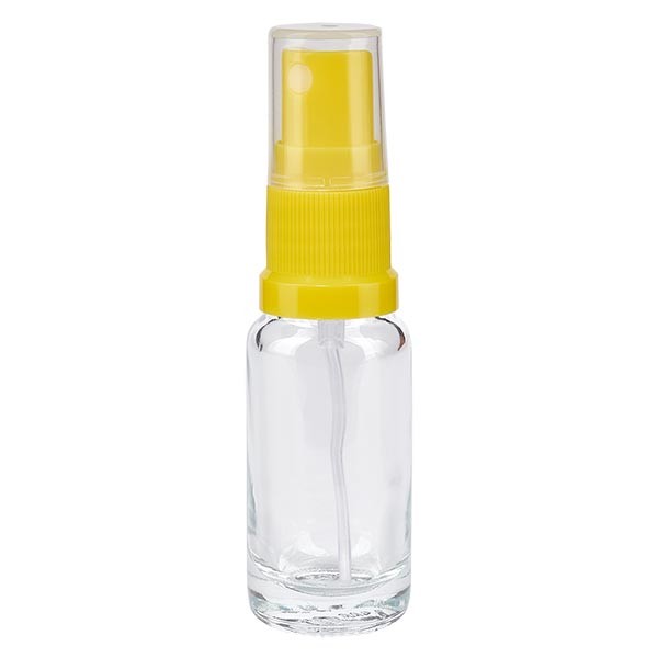 Flacon compte-gouttes clair 10 ml avec vaporisateur à pompe jaune