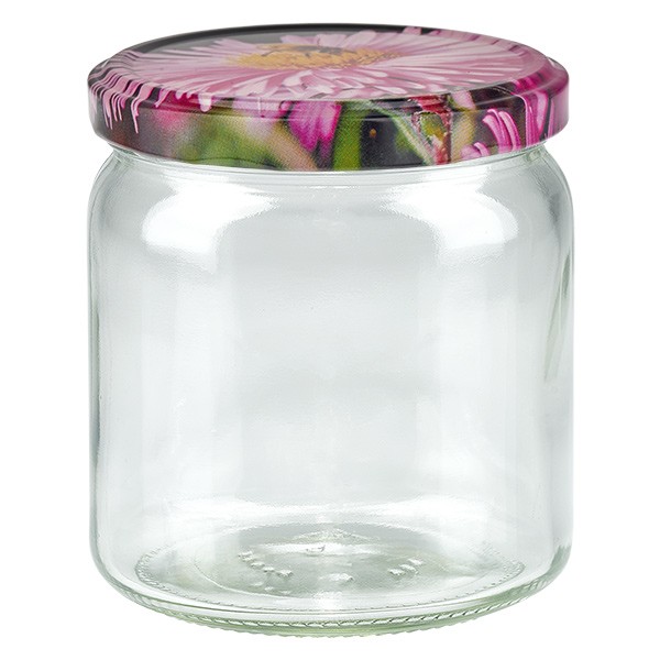 Verre rond 408ml + couvercle BasicSeal décor fleurs UNiTWiST