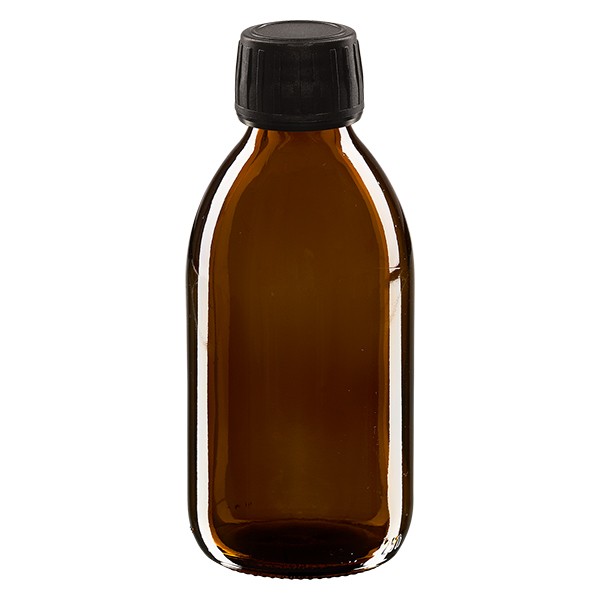 Flacon médical 250 ml couleur ambrée avec bouchon noir