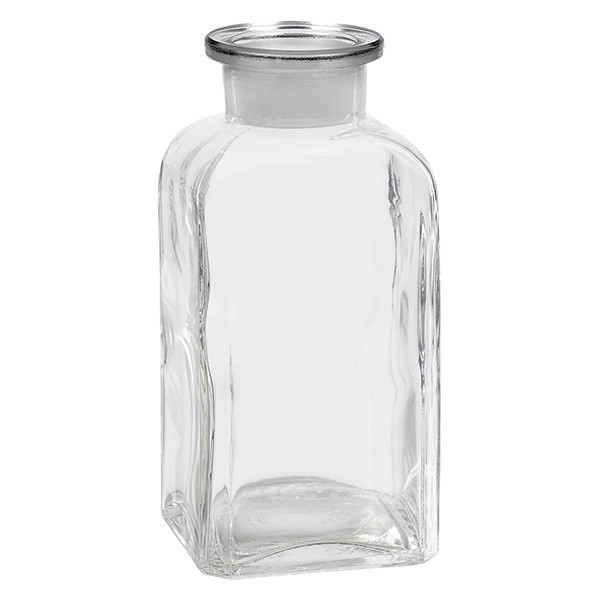 Flacon carré col large 350 ml + bouchon RIN, verre clair