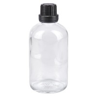 Flacon pharmaceutique clair 100 ml bouchon compte-gouttes prem. 2 mm noir inviolable Flacon pharmaceutique clair 100 ml bouchon compte-gouttes prem. 2 mm noir inviolable