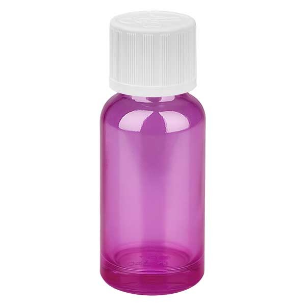 Flacon de 20 ml, bouchon à vis blanc de 11 mm avec fermeture standard, sécurité enfant PurpleLine UT18/20