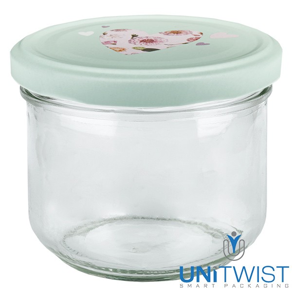 Pot à couvercle basculant 260 ml + couvercle BasicSeal cœur menthe UNiTWIST®
