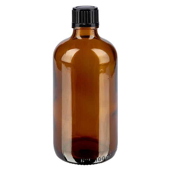 Flacon pharmaceutique ambre 100 ml bouchon compte-gouttes 1 mm noir standard
